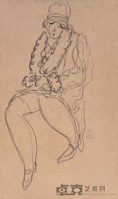 常玉 1929年作 穿大衣的妇人 44.5×26.2cm